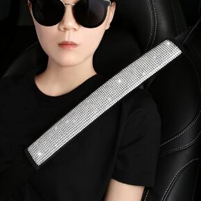 HighnessHwoo Bling Car Seatbelt Covers for Women Girls, Rhinestone Crystal Velvet Seat Belt Cushion Pad Cover Protector, Diamond Shine Safety Shoulder Pad, Car Interior Accessories, 2pcs, Pink, 34cm
