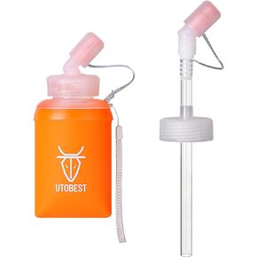 UTOBEST Soft Flask, 350ml Soft Flask Running Bottles with Straw,TPU Foldable Running Flask, Portable Collapsible Flask Handheld for Travel Traveling Hiking Cycling City Walk Orange