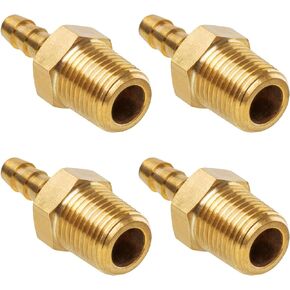 JUWO Brass Hose Barb Fitting, 1/8" Barb x 1/8" NPT Male Pipe Adapter Connector, Ideal for Air, Gas, Fuel, Oil (4-Pack)