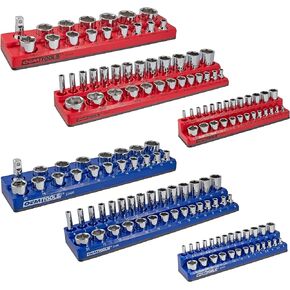 OEMTOOLS 22488 6 Pack Set Metric and SAE Magnetic Socket Tray Set, Black and Green Socket Organizers, 1/4, 3/8, 1/2 Inch Drive Socket Organizer Tray Set