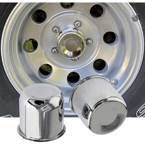 2 Pack 3-3/4 Inch Center Caps Push Through for Trailer Truck RV Wheels Rims 3-3/4" Center Bore Chrome Steel