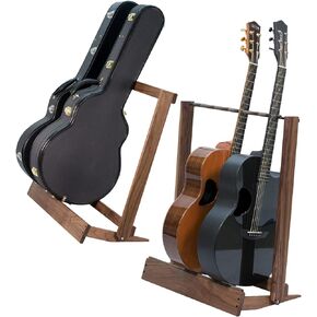 String Swing Multiple Guitar Floor Stand and Case Rack For Acoustic and Electric Guitars– Hand Welded Steel and Hardwood Made in the USA – Walnut – CC34-29-BW