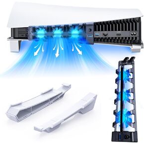 NexiGo PS5 Horizontal Stand with Silent Enhanced Cooling Fan and Adjustable Speed, [Low Noise], [Auto Power On/Off], with USB 3.0 Port, Built-in LED Light, for Both Disc and Digital Editions, Black