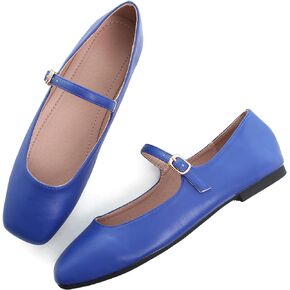 TN TANGNEST Women's Leather Flats Comfortable Square Toe Dress Flats Retro Soft Mary Jane Flats