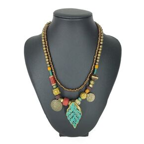 Tibetan jewelry for women Persian ethnic boho jewelry Handmade leaf necklace Multi strands statement necklace Gift for her