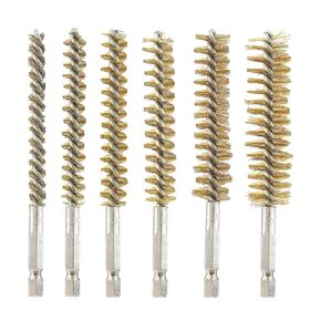 Uenhoy 6 Pieces Brass Bore Brushes in Different Sizes, Brass Bristles Wire Cleaning Brush for Power Drill Impact Driver, with 1/4 Inch Hex Shank, 4 Inch in Length (8/10/12/15/17/19mm)