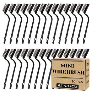 Dyrfolm 30 Pieces Mini Wire Brush,Stainless Steel Brush,Curved Handle Masonry Scratch Brush,Metal Wire Brushes for Cleaning,Wire Bristles Brush Set for Cleaning Welding Slag and Rust(Silver)
