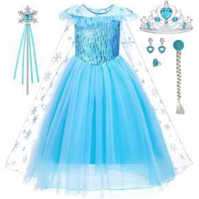 Elsa Costume for Girls Toddler Elsa Dress Princess Halloween Birthday Outfit Blue Party Dress up with Accessories