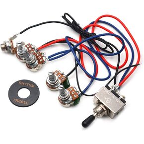 SAPHUE Guitar Wiring Harness Prewired 2V2T 3 Way Toggle Switch Jack 500k Pots for Gibson Replacement Guitar
