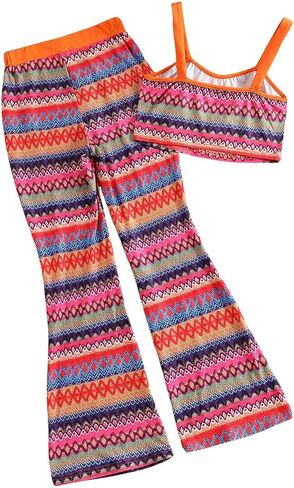 RoseSeek Girl's 2 Piece Outfits Boho Print Sleeveless Camisole Tops and Flare Pants Set Vacation Outfits in Saudi Arabia