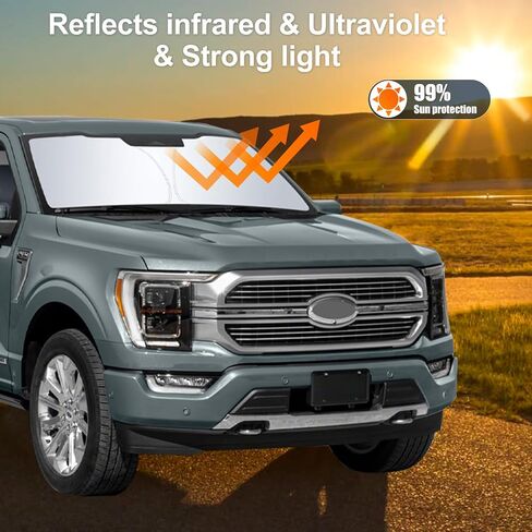 مظلة شمسية للزجاج الأمامي قابلة للطي من JDMCAR متوافقة مع 2015 2016 2017 2018 2019 2020 Ford F150 (Lariat، King Ranch، Platinum، Limited Raptor)، مظلة نافذة أمامية داخلية للسيارة للحماية من حرارة الشمس in Saudi Arabia