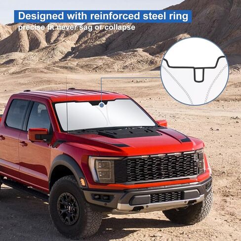 مظلة شمسية للزجاج الأمامي قابلة للطي من JDMCAR متوافقة مع 2015 2016 2017 2018 2019 2020 Ford F150 (Lariat، King Ranch، Platinum، Limited Raptor)، مظلة نافذة أمامية داخلية للسيارة للحماية من حرارة الشمس in Saudi Arabia