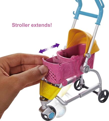Barbie Dogwalking Doll & Accessories, Stroll & Play Pups Playset with Transforming Stroller, 2 Pets & Handbag, Brunette Doll in Saudi Arabia