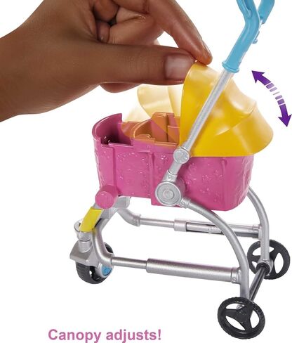 Barbie Dogwalking Doll & Accessories, Stroll & Play Pups Playset with Transforming Stroller, 2 Pets & Handbag, Brunette Doll in Saudi Arabia