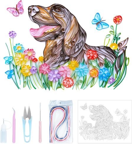 مجموعات اللف الفريدة من نوعها، مجموعة اللف الورقية للبالغين المبتدئين، 16 * 20 بوصة من الزهور والكلاب مع أدوات اللف الورقية واستخدام الدليل، مجموعات DIY للكبار مجموعات الطلاء الورقية لتزيين الجدران in Kuwait