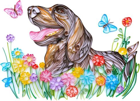 مجموعات اللف الفريدة من نوعها، مجموعة اللف الورقية للبالغين المبتدئين، 16 * 20 بوصة من الزهور والكلاب مع أدوات اللف الورقية واستخدام الدليل، مجموعات DIY للكبار مجموعات الطلاء الورقية لتزيين الجدران in Kuwait