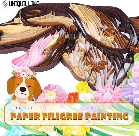 مجموعات اللف الفريدة من نوعها، مجموعة اللف الورقية للبالغين المبتدئين، 16 * 20 بوصة من الزهور والكلاب مع أدوات اللف الورقية واستخدام الدليل، مجموعات DIY للكبار مجموعات الطلاء الورقية لتزيين الجدران in Kuwait