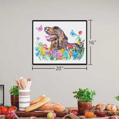 مجموعات اللف الفريدة من نوعها، مجموعة اللف الورقية للبالغين المبتدئين، 16 * 20 بوصة من الزهور والكلاب مع أدوات اللف الورقية واستخدام الدليل، مجموعات DIY للكبار مجموعات الطلاء الورقية لتزيين الجدران in Kuwait