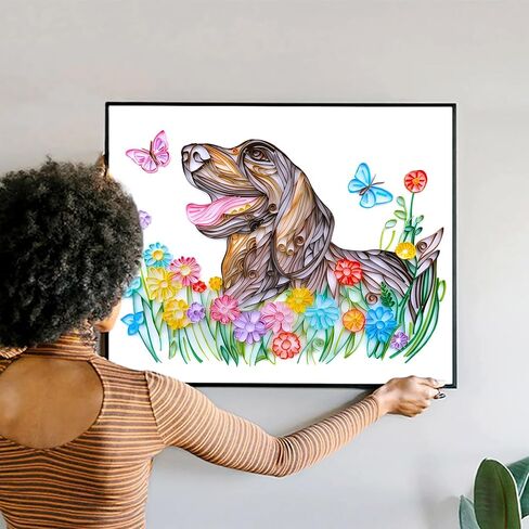 مجموعات اللف الفريدة من نوعها، مجموعة اللف الورقية للبالغين المبتدئين، 16 * 20 بوصة من الزهور والكلاب مع أدوات اللف الورقية واستخدام الدليل، مجموعات DIY للكبار مجموعات الطلاء الورقية لتزيين الجدران in Kuwait