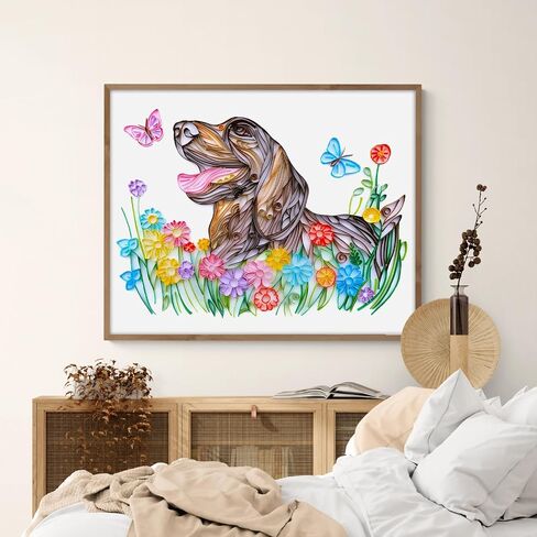 مجموعات اللف الفريدة من نوعها، مجموعة اللف الورقية للبالغين المبتدئين، 16 * 20 بوصة من الزهور والكلاب مع أدوات اللف الورقية واستخدام الدليل، مجموعات DIY للكبار مجموعات الطلاء الورقية لتزيين الجدران in Kuwait