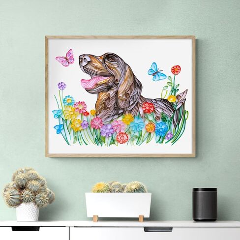 مجموعات اللف الفريدة من نوعها، مجموعة اللف الورقية للبالغين المبتدئين، 16 * 20 بوصة من الزهور والكلاب مع أدوات اللف الورقية واستخدام الدليل، مجموعات DIY للكبار مجموعات الطلاء الورقية لتزيين الجدران in Kuwait