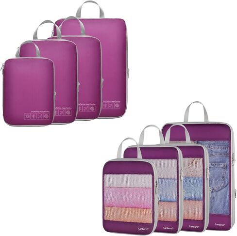Cambond 4 Set Compression Packing Cubes Purple Bundle with 4 Set See Through Mesh Compression Packing Cubes Purple in Kuwait