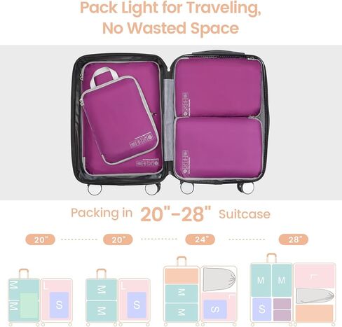 Cambond 4 Set Compression Packing Cubes Purple Bundle with 4 Set See Through Mesh Compression Packing Cubes Purple in Kuwait