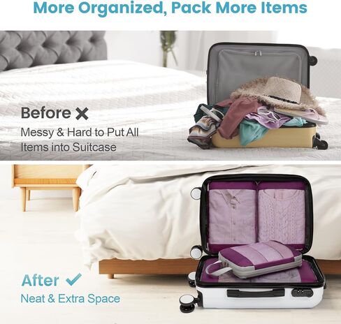 Cambond 4 Set Compression Packing Cubes Purple Bundle with 4 Set See Through Mesh Compression Packing Cubes Purple in Kuwait