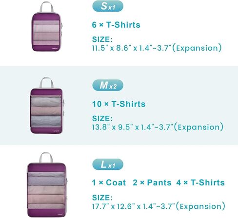 Cambond 4 Set Compression Packing Cubes Purple Bundle with 4 Set See Through Mesh Compression Packing Cubes Purple in Kuwait