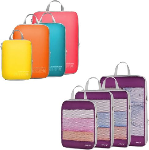 4 Pack Multi-color Luggage Organizers Compression Cubes for Suitcases, 4 Set See Through Mesh Compression Packing Cubes Purple in Kuwait