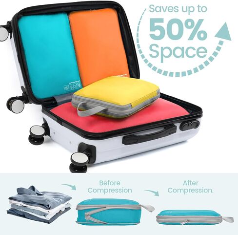 4 Pack Multi-color Luggage Organizers Compression Cubes for Suitcases, 4 Set See Through Mesh Compression Packing Cubes Purple in Kuwait