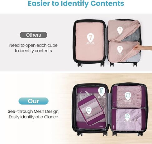 4 Pack Multi-color Luggage Organizers Compression Cubes for Suitcases, 4 Set See Through Mesh Compression Packing Cubes Purple in Kuwait