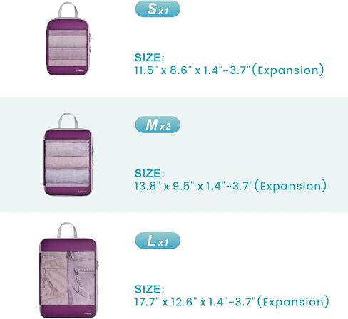 4 Pack Multi-color Luggage Organizers Compression Cubes for Suitcases, 4 Set See Through Mesh Compression Packing Cubes Purple in Kuwait
