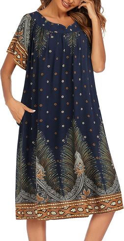 Ekouaer House Dress for Women Plus Size Mumu Dresses Summer Lounge Dresses Duster Housecoats Elderly Moo Moo Patio Dress Florar Nightgown Navy M in Saudi Arabia