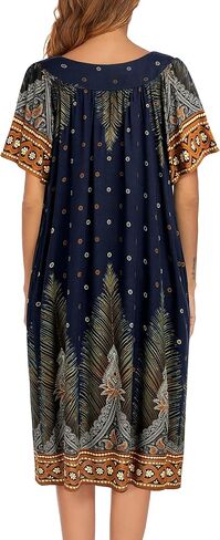 Ekouaer House Dress for Women Plus Size Mumu Dresses Summer Lounge Dresses Duster Housecoats Elderly Moo Moo Patio Dress Florar Nightgown Navy M in Saudi Arabia