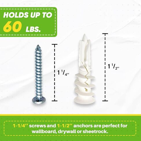 #8 Drywall Anchors and Screws Kit, Plastic Dry Wall Anchors for Drywall Heavy Duty, Wall Anchors and Screws Self Drilling Drywall Anchor. Sheetrock Anchors No Pre Drill Hole Required (5 Pack) in Saudi Arabia
