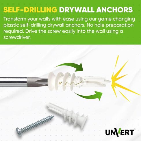 #8 Drywall Anchors and Screws Kit, Plastic Dry Wall Anchors for Drywall Heavy Duty, Wall Anchors and Screws Self Drilling Drywall Anchor. Sheetrock Anchors No Pre Drill Hole Required (5 Pack) in Saudi Arabia