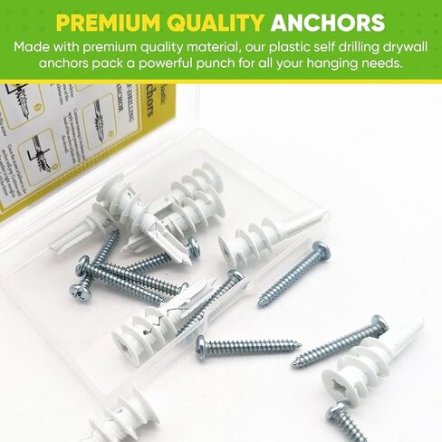 #8 Drywall Anchors and Screws Kit, Plastic Dry Wall Anchors for Drywall Heavy Duty, Wall Anchors and Screws Self Drilling Drywall Anchor. Sheetrock Anchors No Pre Drill Hole Required (5 Pack) in Saudi Arabia