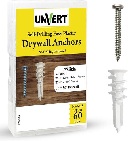 #8 Drywall Anchors and Screws Kit, Plastic Dry Wall Anchors for Drywall Heavy Duty, Wall Anchors and Screws Self Drilling Drywall Anchor. Sheetrock Anchors No Pre Drill Hole Required (5 Pack) in Saudi Arabia