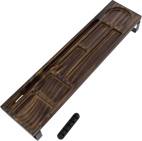 MyGift Rustic Burnt Solid Wood Desk Storage Shelf with Black Metal Legs, Office Desktop Over Keyboard Tray Supplies and Mug Holder, Includes Cable Organizer in Saudi Arabia