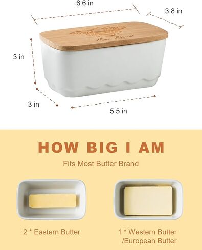 Covered Butter Dish, Airtight Butter Dish with Wooden Lid for Countertop, Ceramic Butter Holder Container for East West Coast Butter Storage, HoneyBee Decor, Brown in Saudi Arabia