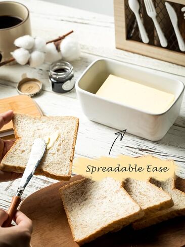 Covered Butter Dish, Airtight Butter Dish with Wooden Lid for Countertop, Ceramic Butter Holder Container for East West Coast Butter Storage, HoneyBee Decor, Brown in Saudi Arabia