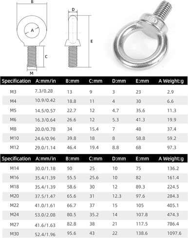 6 عبوات من مسامير حلقية من الفولاذ المقاوم للصدأ من YiJiLi ملحومة بقضيب برغي مغلق ومسامير براغي مقاومة للتآكل (M3، 304 غير القابل للصدأ) in Kuwait