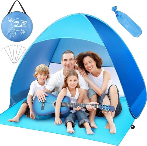 خيمة شاطئ منبثقة كبيرة جدًا من تشابو، مأوى للشمس مع حقيبة حماية فورية من الأشعة فوق البنفسجية، مظلة شاطئ محمولة لـ 3-5 أشخاص، سهلة التركيب تلقائيًا، كبائن الشاطئ للتخييم الرملي، الصيد، النزهة، التنزه سيرًا على الأقدام in Kuwait