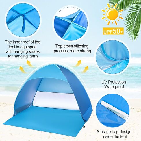 خيمة شاطئ منبثقة كبيرة جدًا من تشابو، مأوى للشمس مع حقيبة حماية فورية من الأشعة فوق البنفسجية، مظلة شاطئ محمولة لـ 3-5 أشخاص، سهلة التركيب تلقائيًا، كبائن الشاطئ للتخييم الرملي، الصيد، النزهة، التنزه سيرًا على الأقدام in Kuwait