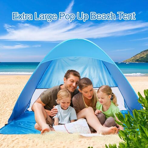 خيمة شاطئ منبثقة كبيرة جدًا من تشابو، مأوى للشمس مع حقيبة حماية فورية من الأشعة فوق البنفسجية، مظلة شاطئ محمولة لـ 3-5 أشخاص، سهلة التركيب تلقائيًا، كبائن الشاطئ للتخييم الرملي، الصيد، النزهة، التنزه سيرًا على الأقدام in Kuwait