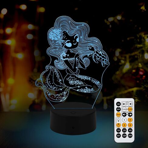 YongBuangx Mermaid Night Light for Kids, 3D Night Lamp, 16 Colors Changing with Remote Control, Room Decor, Gifts for Children Girls Boys in Saudi Arabia