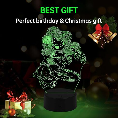 YongBuangx Mermaid Night Light for Kids, 3D Night Lamp, 16 Colors Changing with Remote Control, Room Decor, Gifts for Children Girls Boys in Saudi Arabia