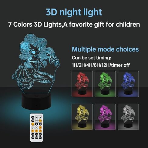 YongBuangx Mermaid Night Light for Kids, 3D Night Lamp, 16 Colors Changing with Remote Control, Room Decor, Gifts for Children Girls Boys in Saudi Arabia