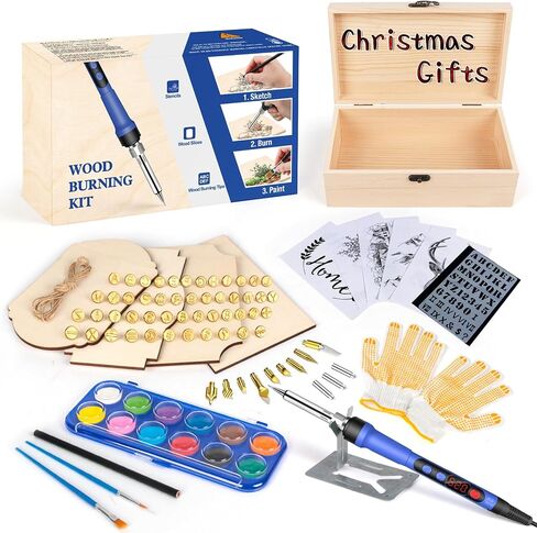 Yeghujar Wood Burning Kit, Beginners Wood Burning Kit with Wood Box Burning Tips and Watercolor Paint, Professional 60W Digital Display Wood Burning Pen Adjustable Temperature 180℃ to 520℃ in Saudi Arabia